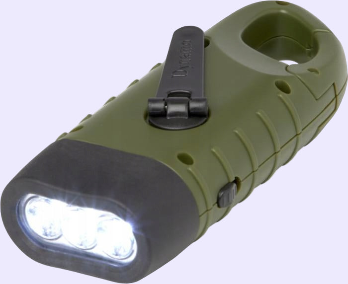 Dynamo saulės žibintuvėlis su generatoriumi STAC – 3 LED, baterija, karabinu