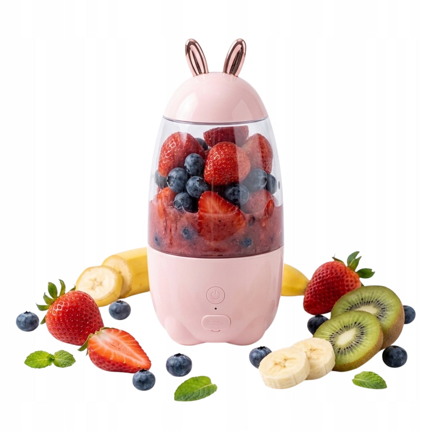 Nešiojamas mini blenderis triušiukas USB 350ml rožinis