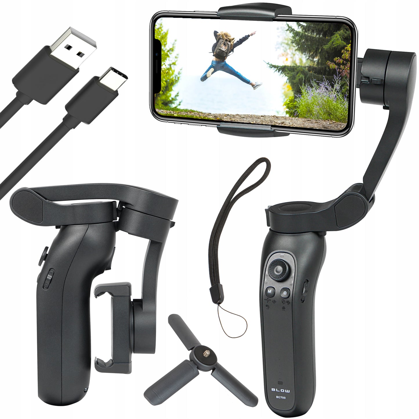 Rankinis gimbal telefonui stabilizatorius selfie sulankstomas iOS Android