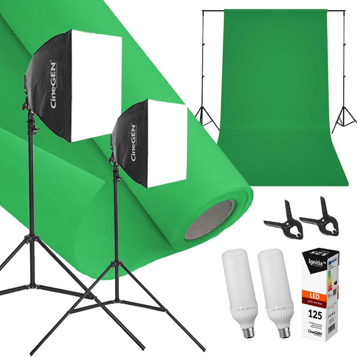 Studijinis rinkinys žalias fonas softbox 60x60 85W LED turntable
