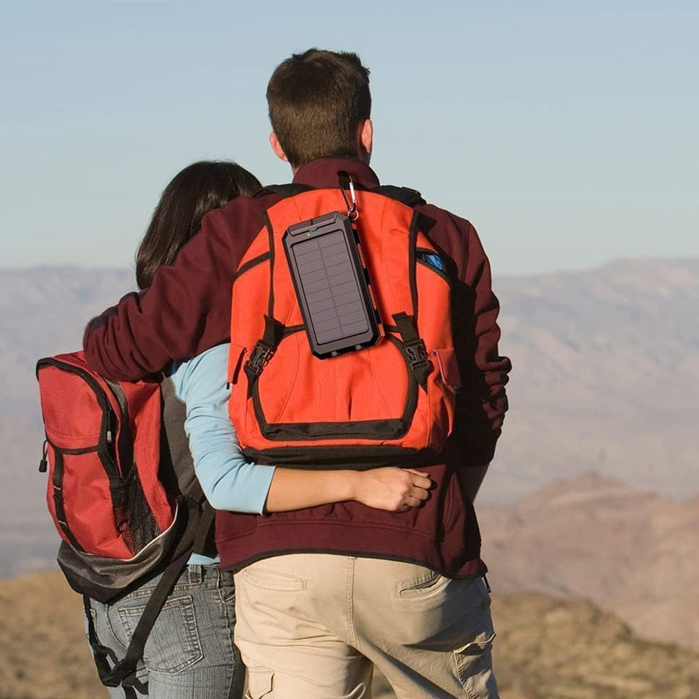 Powerbankas 30000 mah su saulės įkrovimu, žibintuvėliu ir kompasu