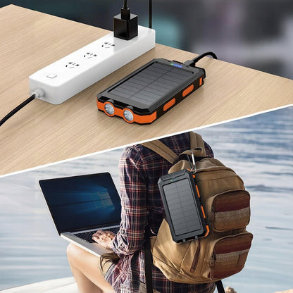 Powerbankas 30000 mah su saulės įkrovimu, žibintuvėliu ir kompasu