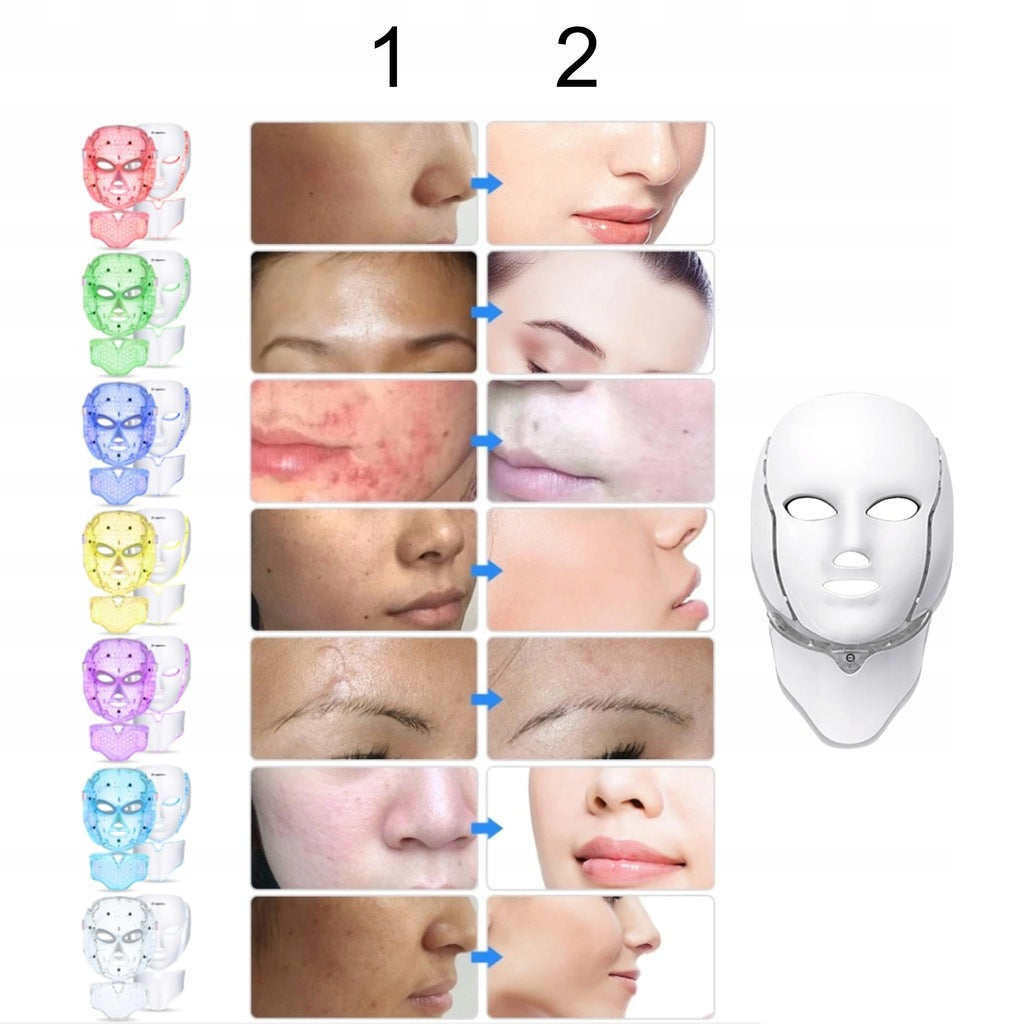 LED kaukė veidui ir kaklui QSKY – 7 spalvų šviesos terapija, liftingas ir odos atjauninimas