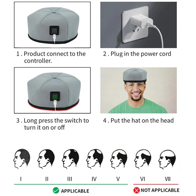 Raudonos šviesos terapijos kepurė plaukų augimui – 120 LED infraraudonųjų spindulių šalmas nuo plaukų slinkimo, galvos odos atpalaidavimui