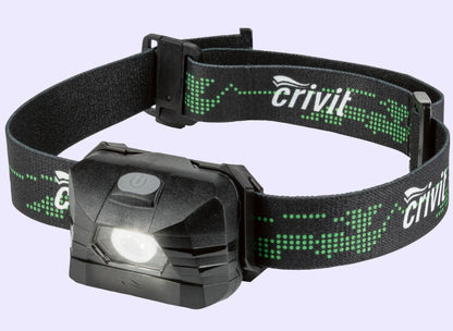 LED galvos žibintas Crivit su 200 liumenų šviesa, skirtas žygiams, darbams ir dviračiams