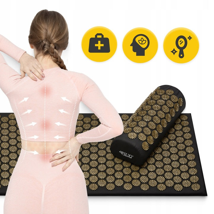 Akupresūros kilimėlis su dygliais, kraujotakos stimuliavimas, masažinė pagalvė