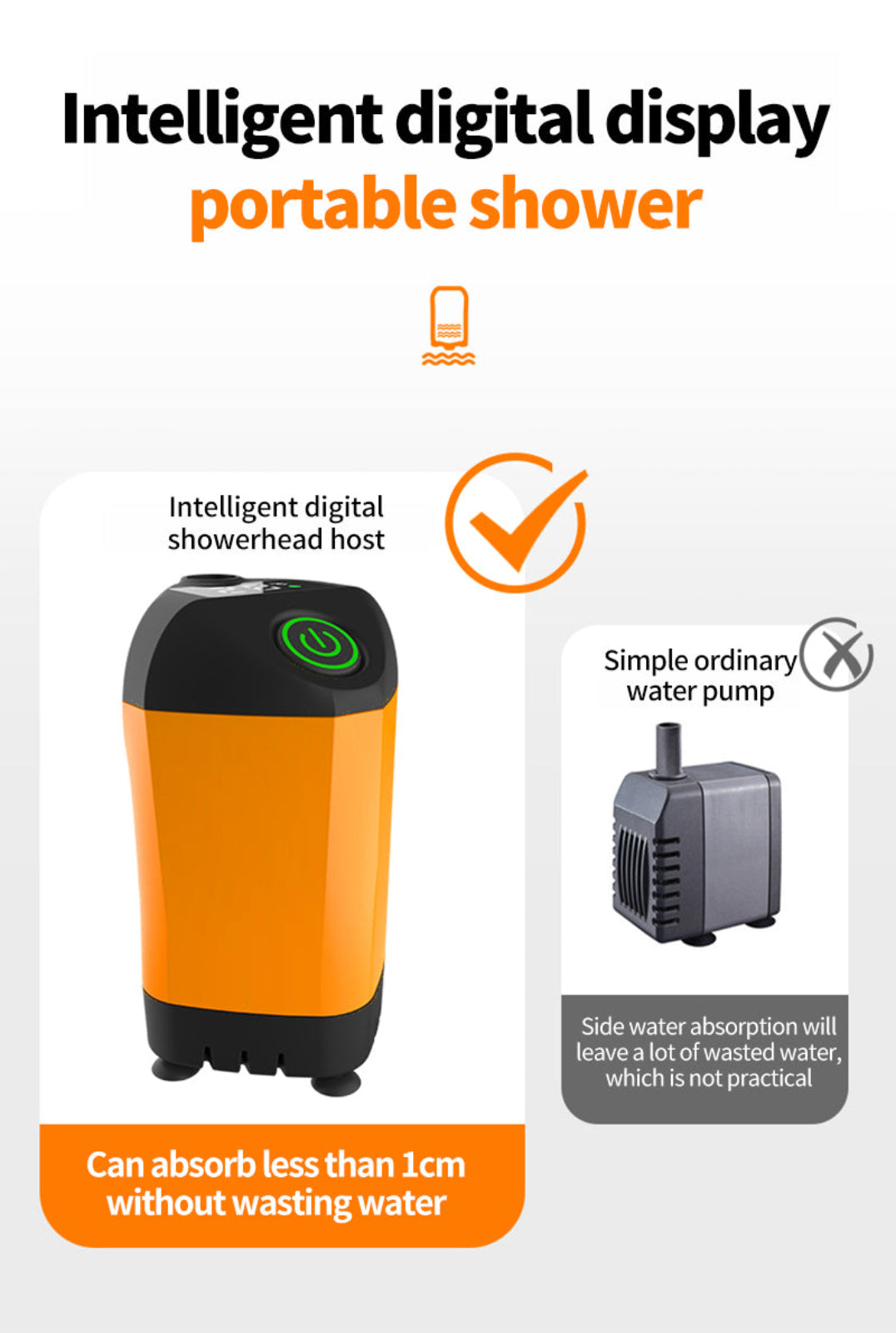 Nešiojamas elektrinis lauko dušas su IPX7 apsauga