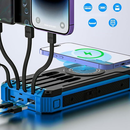 Solar powerbank wireless 26800 mAh 4 kabeliai LED žibintuvėlis, atsparus vandeniui