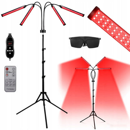 Juoda infraraudonųjų spindulių terapinė lempa su 180 LED, skirta šviesos terapijai ir raumenų atpalaidavimui, su reguliuojamu trikoju.