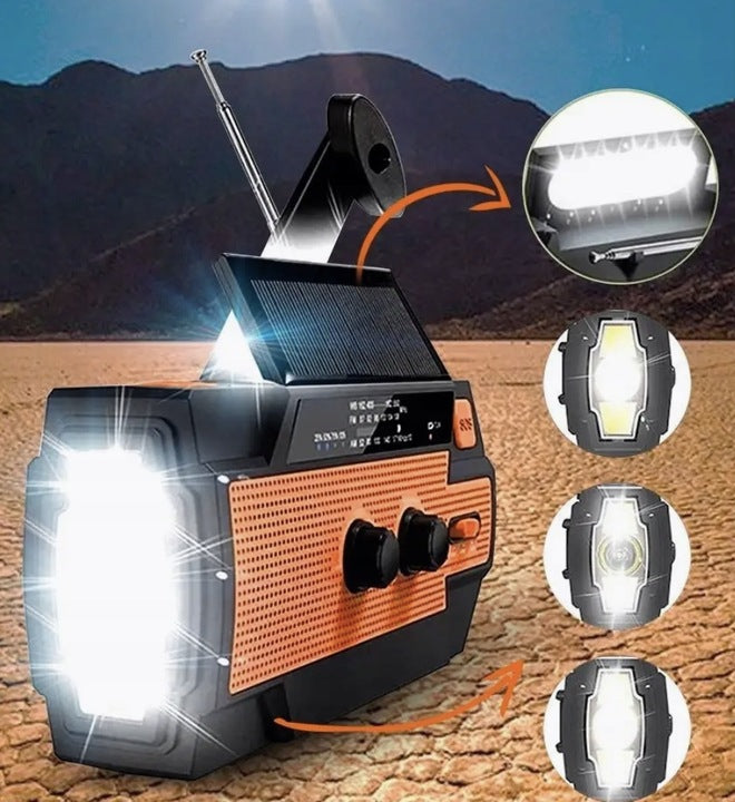 Nešiojama saulės radija su SOS signalu ir žibintuvėliu (4000 mAh)