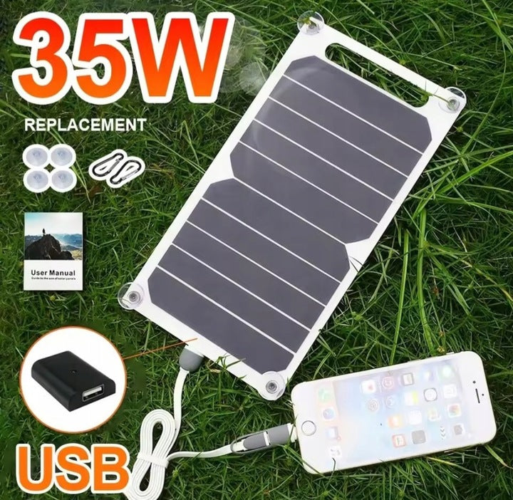 Saulės telefono įkroviklis – 35W fotovoltinė saulės baterija, atspari vandeniui, su USB laidu