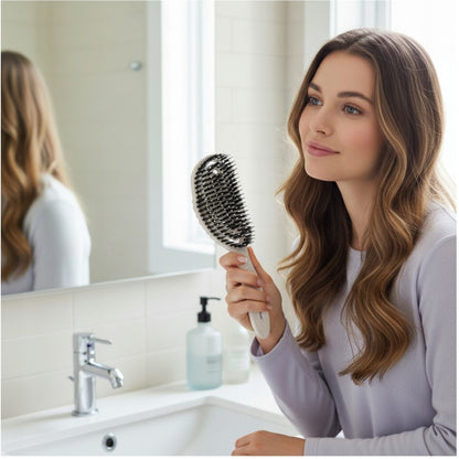 Plaukų šepetys su šerno šeriais, profiliuotas iššukavimui ir masažui