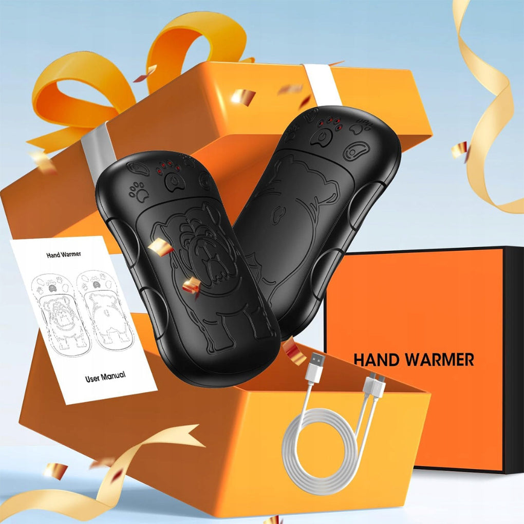 Elektriniai rankų šildytuvai, 2 vnt. rinkinys su buldogo dizainu, įkraunami USB, kišeninio dydžio.