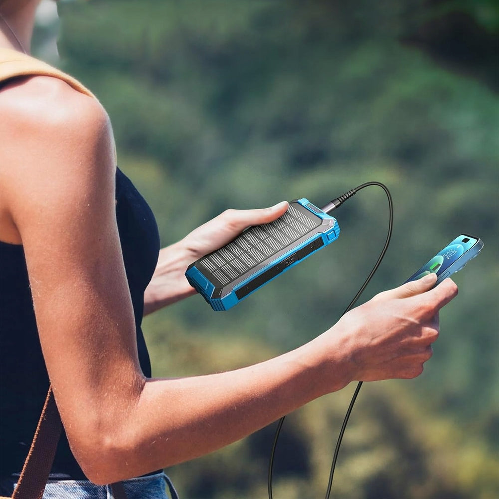 Solar powerbank wireless 26800 mAh 4 kabeliai LED žibintuvėlis, atsparus vandeniui