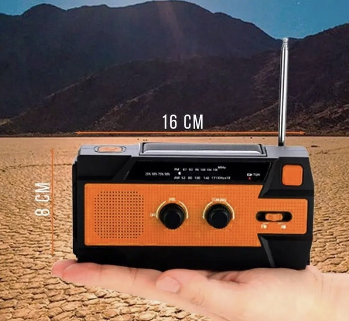 Nešiojama saulės radija su SOS signalu ir žibintuvėliu (4000 mAh)