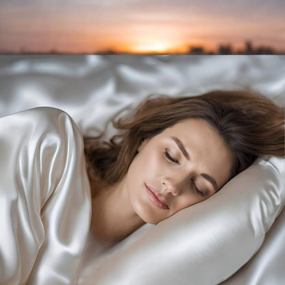 Rinkinys: Šilkinis pagalvės užvalkalas 40x60 su medvilne + šilkinė plaukų gumyte Rausva