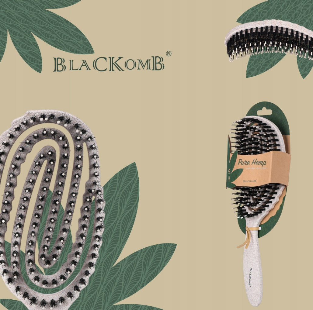 Plaukų šepetys su šerno šeriais, profiliuotas, ekologiškas, natūralaus dizaino, tinka masažui ir džiovinimui