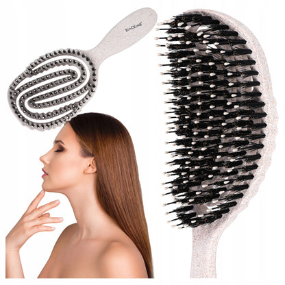 Plaukų šepetys su šerno šeriais, profiliuotas iššukavimui ir masažui