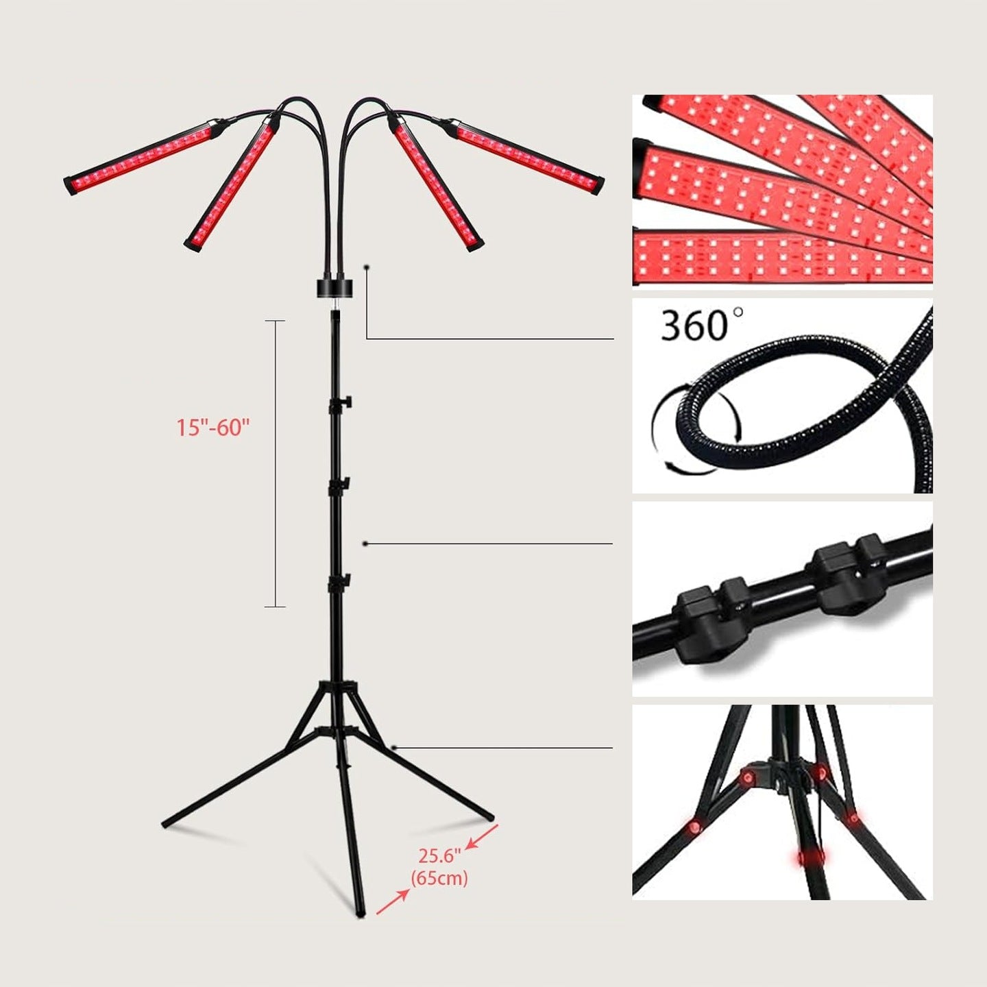 Infraraudonųjų spindulių terapinė LED lempa 180 LED (660nm + 850nm), su trikoju