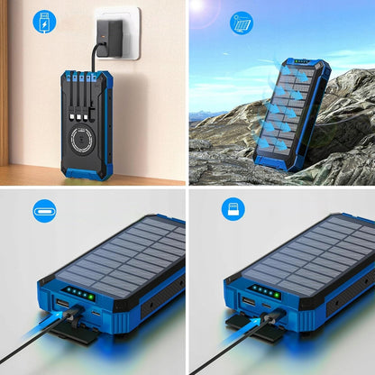 Solar powerbank wireless 26800 mAh 4 kabeliai LED žibintuvėlis, atsparus vandeniui