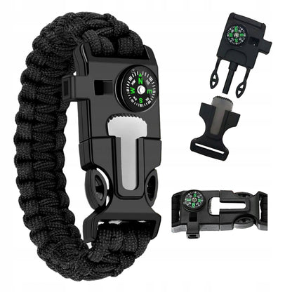 Paracord apyrankė su kompasu, švilpuku ir krikčiumi 5in1