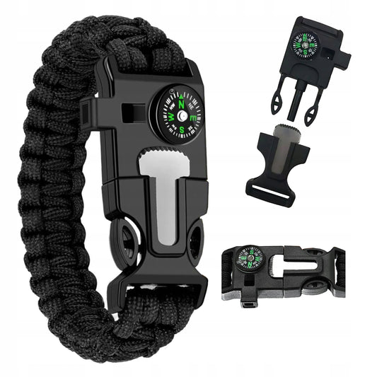 Paracord apyrankė su kompasu, švilpuku ir krikčiumi 5in1