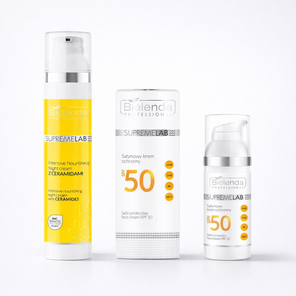 Bielenda veido kremų rinkinys: naktinis kremas su keramidai + apsauginis SPF 50 kremas