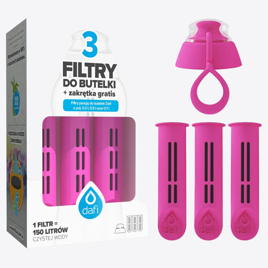 Dafi Soft ir Solid juodi filtrai buteliui, 3 vnt.(rožinis)