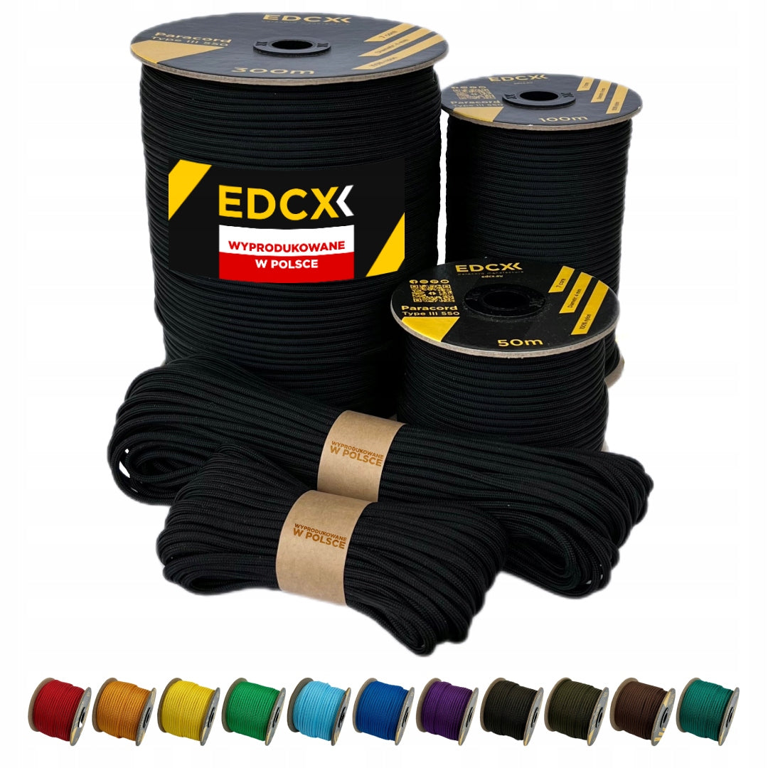 Paracord 550 tipo lynas, 4mm storio, 30 metrų ilgio, juodos spalvos