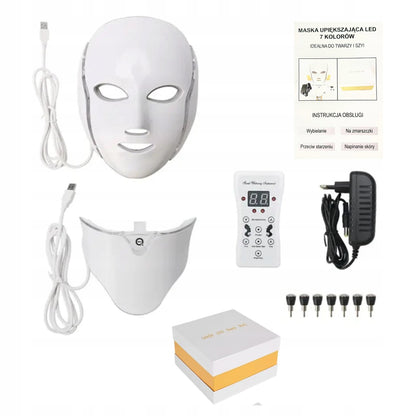 LED kaukė veidui ir kaklui QSKY – 7 spalvų šviesos terapija, liftingas ir odos atjauninimas