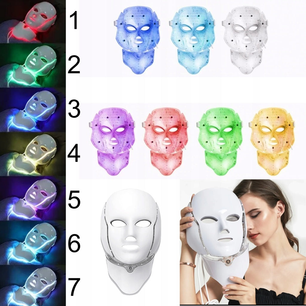 LED kaukė veidui ir kaklui QSKY – 7 spalvų šviesos terapija, liftingas ir odos atjauninimas
