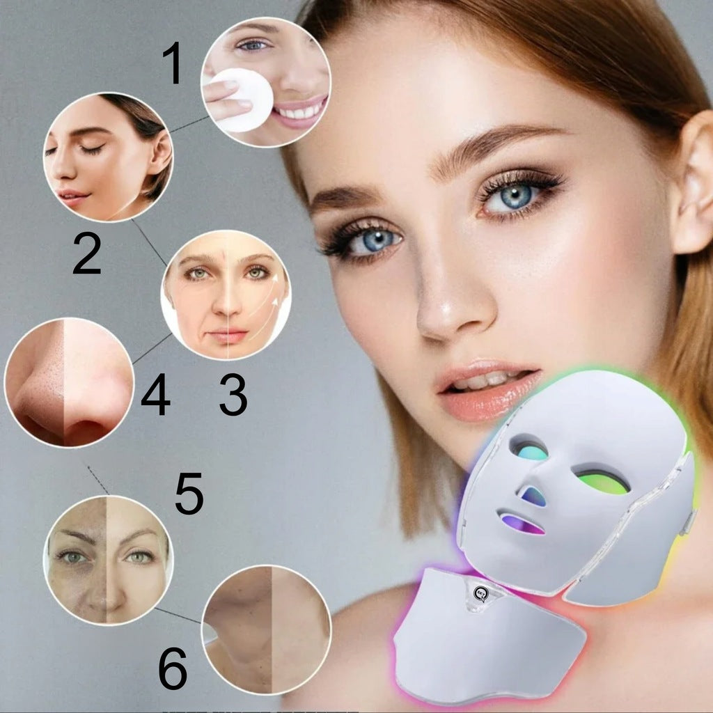 LED kaukė veidui ir kaklui QSKY – 7 spalvų šviesos terapija, liftingas ir odos atjauninimas