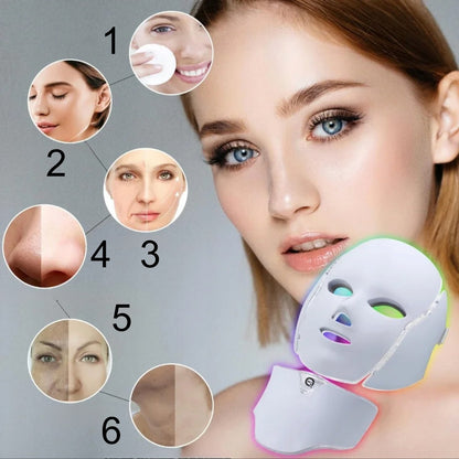 LED kaukė veidui ir kaklui QSKY – 7 spalvų šviesos terapija, liftingas ir odos atjauninimas