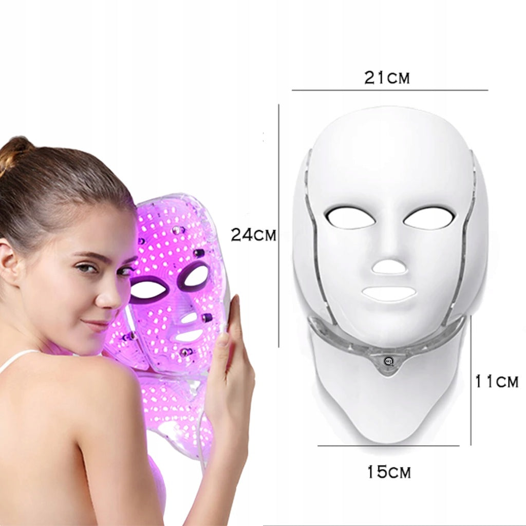 LED kaukė veidui ir kaklui QSKY – 7 spalvų šviesos terapija, liftingas ir odos atjauninimas