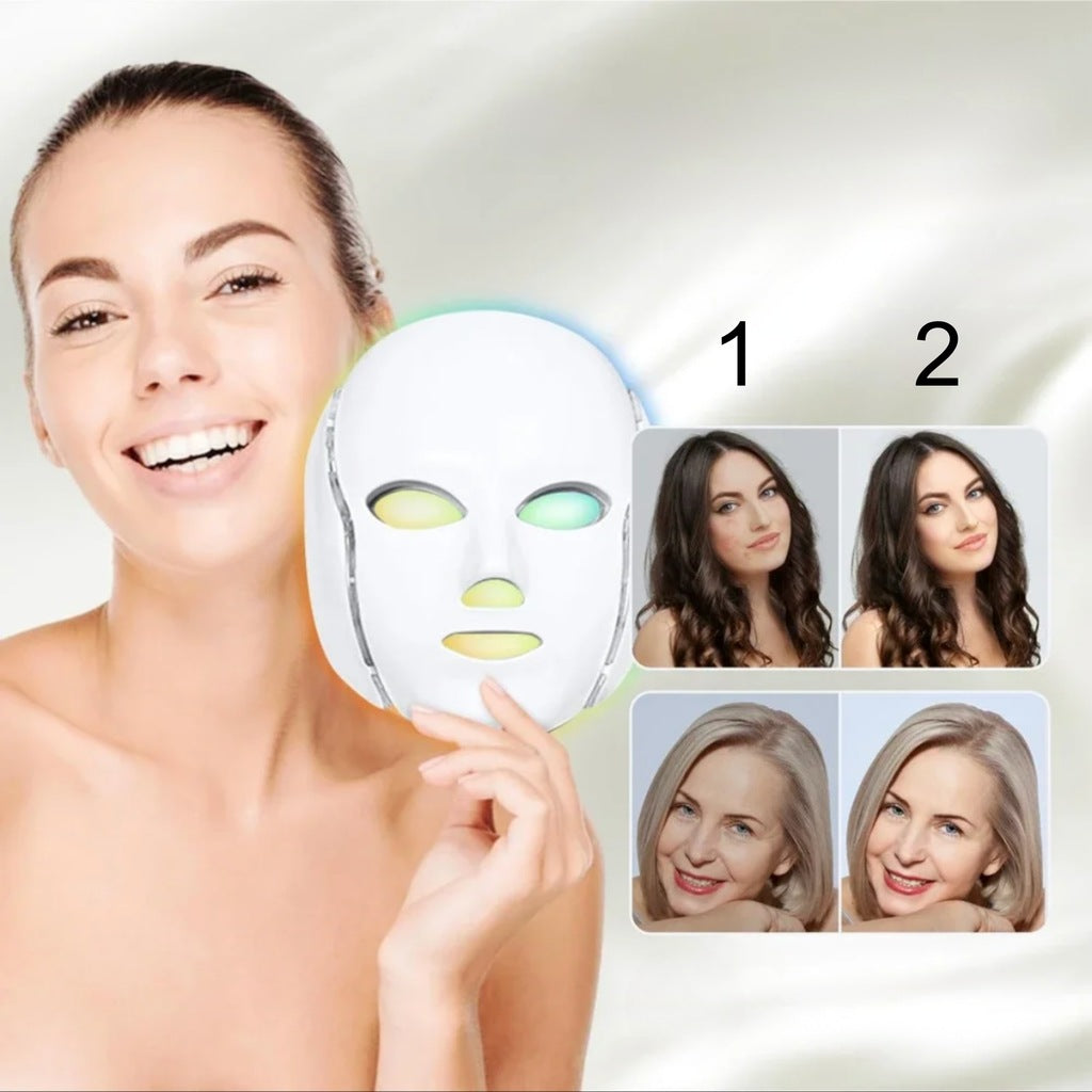 LED kaukė veidui ir kaklui QSKY – 7 spalvų šviesos terapija, liftingas ir odos atjauninimas