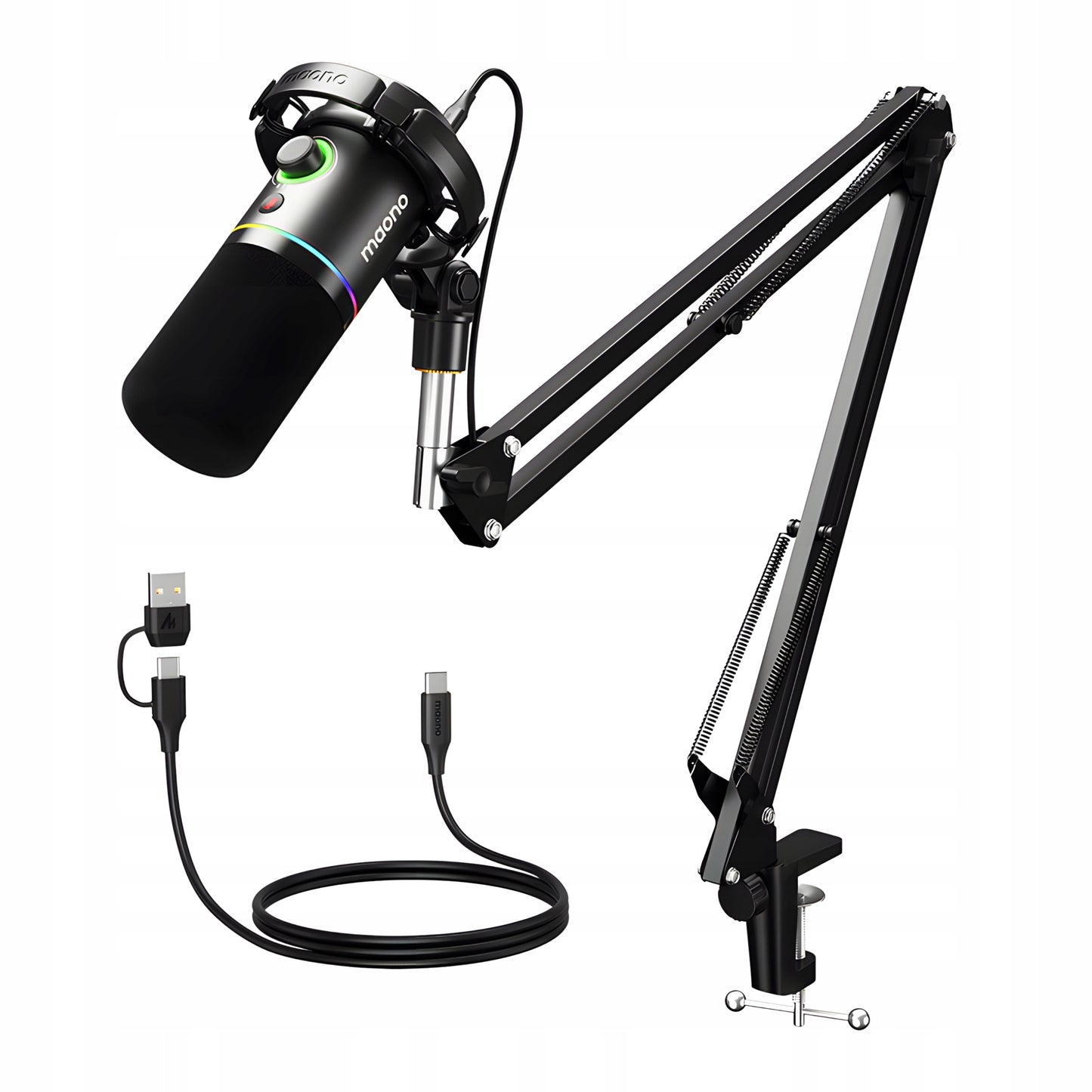Maono PD200XS dinaminis studijinis mikrofonas USB XLR RGB gaming podcast