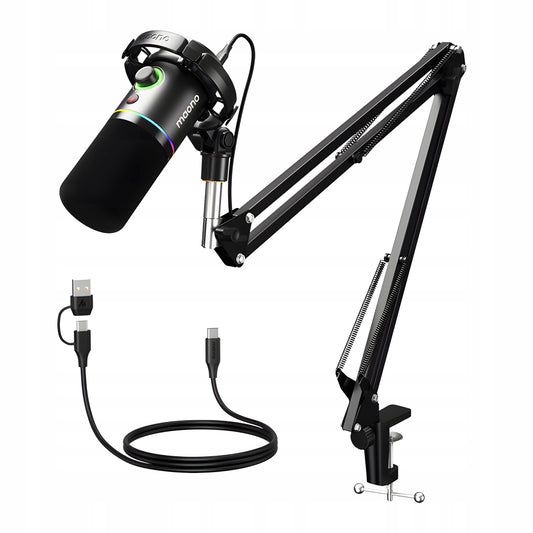Maono PD200XS dinaminis studijinis mikrofonas USB XLR RGB gaming podcast