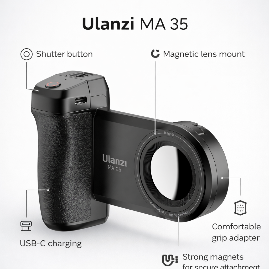 Ulanzi ma35 magnetinis laikiklis su „Bluetooth“ nuotolinio valdymo pultu, skirtas „ios“ ir „android“ išmaniesiems telefonams