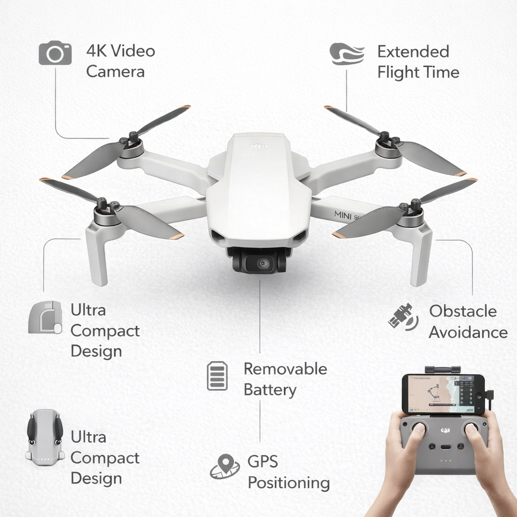 DJI Mini 4K Dronas su 4K Kamera ir RC Valdikliu