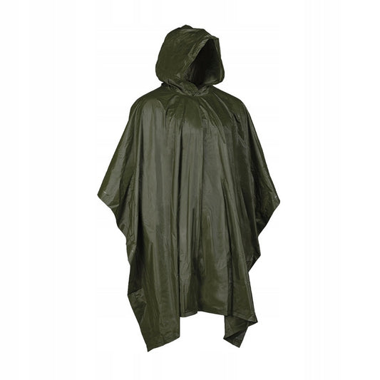 Karinio stiliaus apsauginis lietpaltis-poncho su gobtuvu, oliva