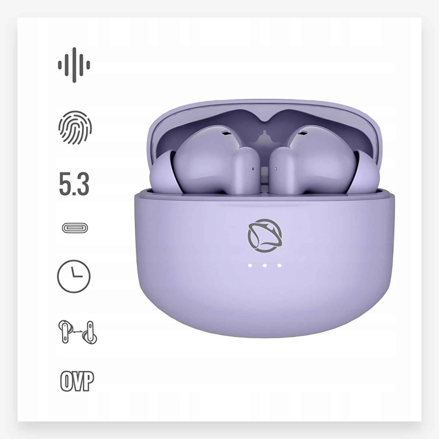 Manta RYTMO TWS belaidės į ausis įdedamos ausinės, su „Bluetooth“, violetinės