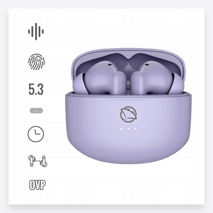 Manta RYTMO TWS belaidės į ausis įdedamos ausinės, su „Bluetooth“, violetinės