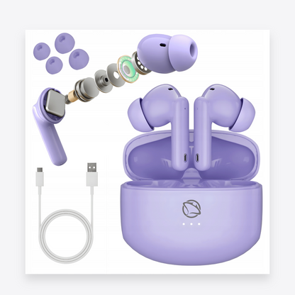 Manta RYTMO TWS belaidės į ausis įdedamos ausinės, su „Bluetooth“, violetinės