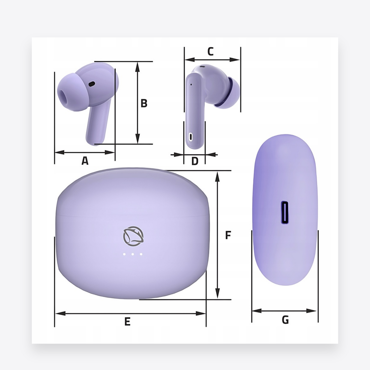 Manta RYTMO TWS belaidės į ausis įdedamos ausinės, su „Bluetooth“, violetinės