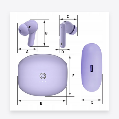Manta RYTMO TWS belaidės į ausis įdedamos ausinės, su „Bluetooth“, violetinės