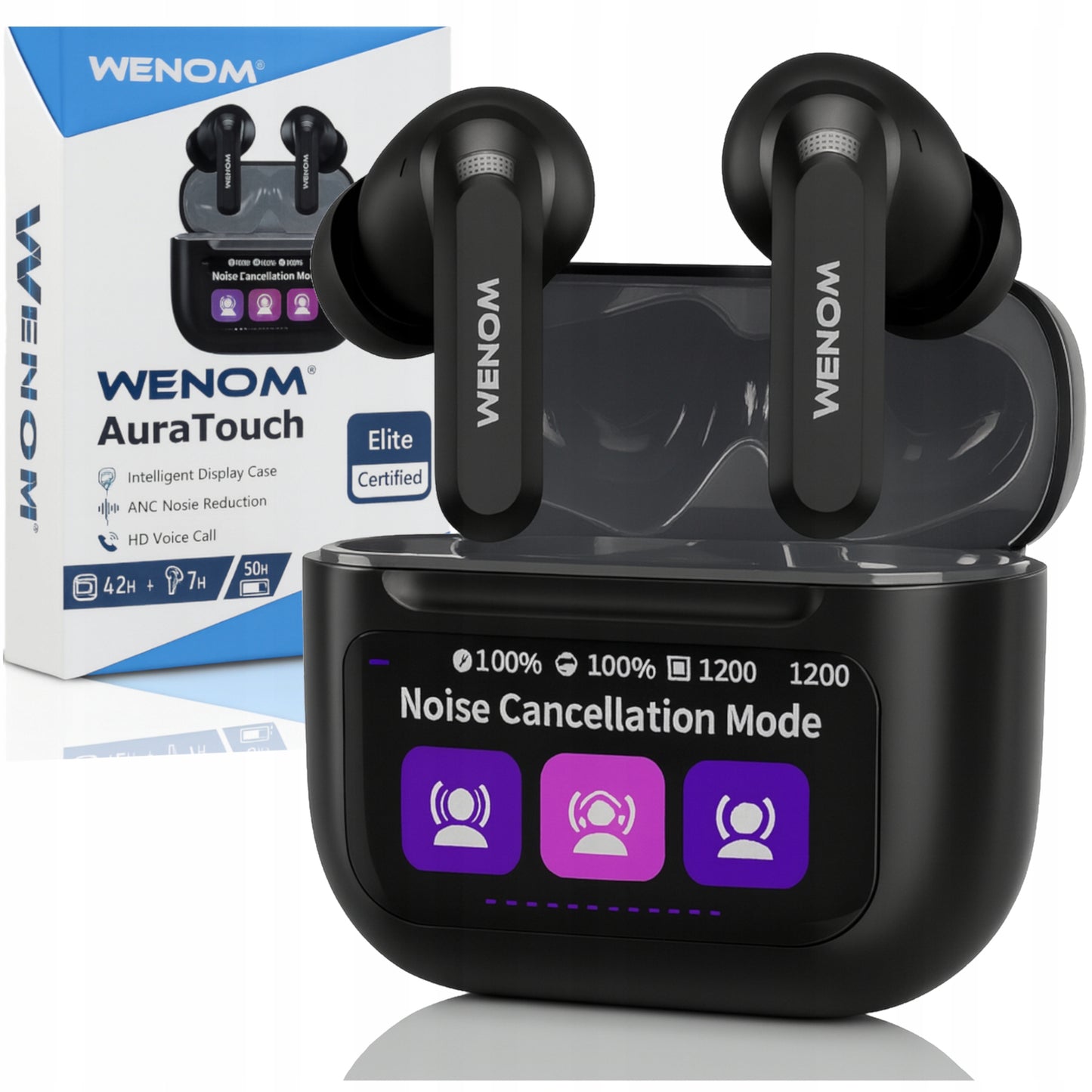 Belaidės sportinės ausinės in-ear Bluetooth 5.4 PRO ANC juodos
