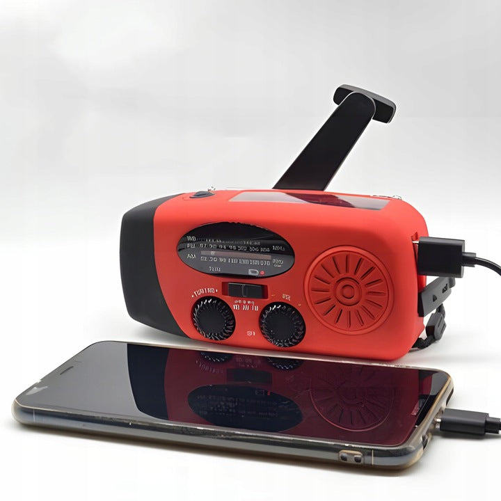 Radijo imtuvas su saulės baterija, avarinis generatorius ir powerbank