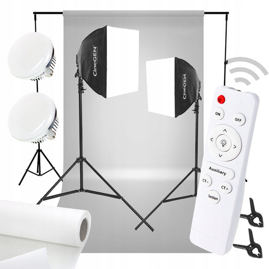 LED softbox rinkinys 2x 40x40 300W nuotraukoms su valdymo pultu