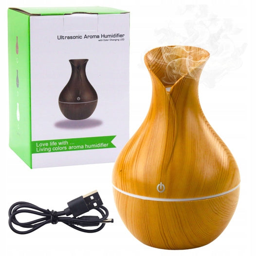 Aromaterapijos difuzorius medinis 500ml ultragarsinis LED namams