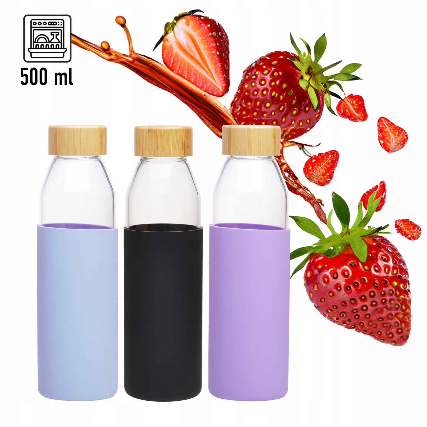 Kelioninis stiklo buteliukas 500ml filtras vandeniui rūšiuoti